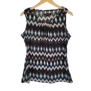 Banana Republic Sleeveless Chevron Blouse Womens M Black White Teal Satin Tank
